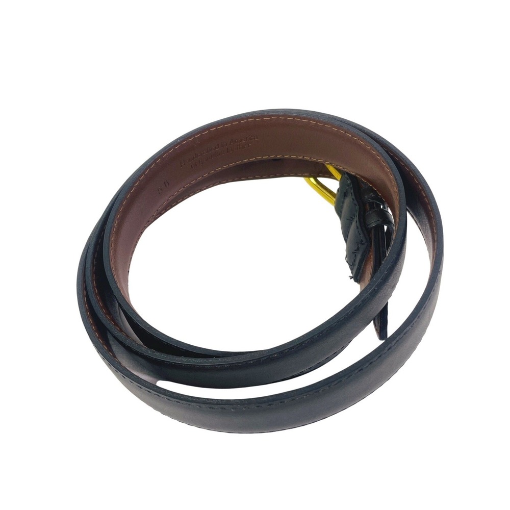 Black Leather Dress Belt Men's Sz 50 Gold Color Buckle Made in USA - Picture 12 of 12